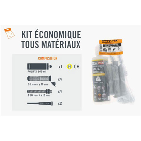 Kit de scellement chimique économique tous matériaux en sachet - Batifix