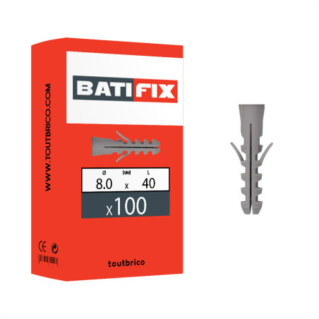 Boite 100 chevilles standard sans collerette 8 x 40mm nylon - Batifix