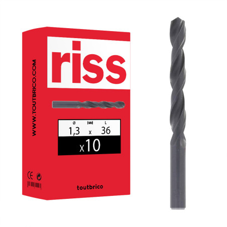 Boite 10 forets à métaux HSS laminé Pro Ø1,3mm - Riss