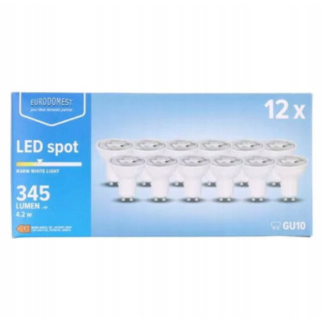 Lot 12 ampoules LED GU10 Spot 4,2W - Blanc chaud