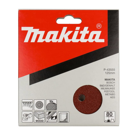 Lot 10 disques abrasifs Ø125mm grain 80 pour bois et métal - Makita