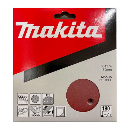 Lot 10 disques abrasifs Ø150mm grain 180 pour bois et métal - Makita