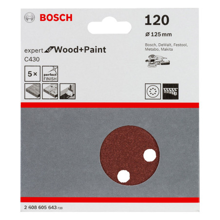 Lot 5 disques abrasifs Wood and Paint Expert K120 Ø125mm - Bosch