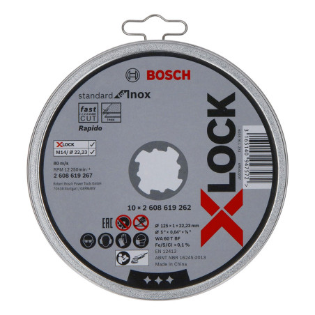 Lot 10 disques à tronçonner X-LOCK Standard for Inox Ø125mm - Bosch