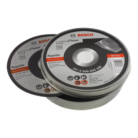 Lot 10 disques à tronçonner Standard for Inox Rapido Ø115mm - Bosch
