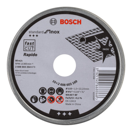 Lot 10 disques à tronçonner Standard for Inox Rapido Ø115mm - Bosch