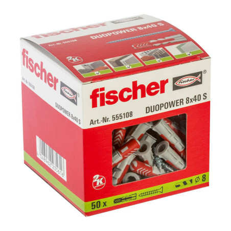 Boite 50 chevilles bi-matière Ø8 x 40mm S + vis DuoPower - Fischer