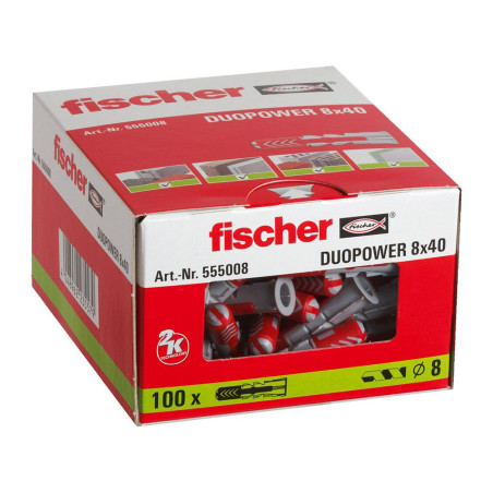 Boite 100 chevilles bi-matière Ø8 x 40mm DuoPower - Fischer