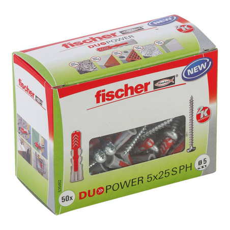 Boite 50 chevilles bi-matière Ø5 x 25mm + vis PH DuoPower - Fischer