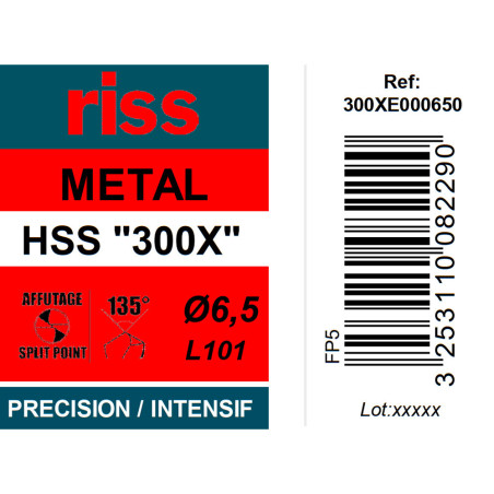 Foret à métaux HSS taillé meulé 300X Ø6,5mm - Riss