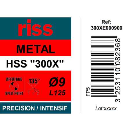 Foret à métaux HSS taillé meulé 300X Ø9mm - Riss