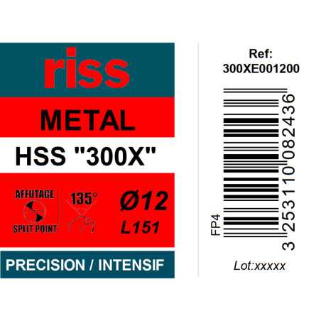 Foret à métaux HSS taillé meulé 300X Ø12mm - Riss