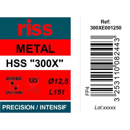 Foret à métaux HSS taillé meulé 300X Ø12,5mm - Riss