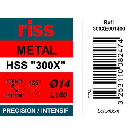 Foret à métaux HSS taillé meulé 300X Ø14mm - Riss