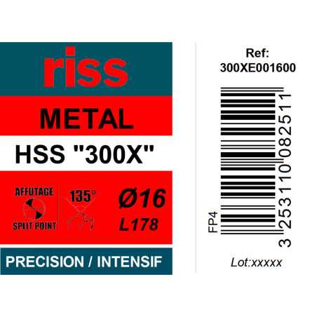 Foret à métaux HSS taillé meulé 300X Ø16mm - Riss