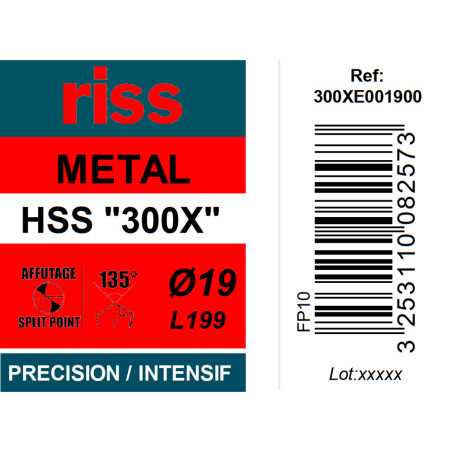 Foret à métaux HSS taillé meulé 300X Ø19mm - Riss