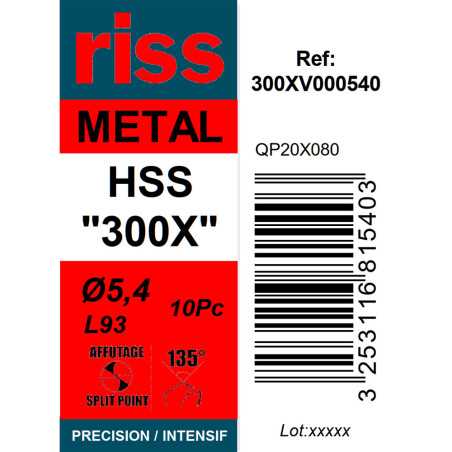 Boite 10 forets à métaux HSS taillé meulé 300X Ø5,4mm - Riss