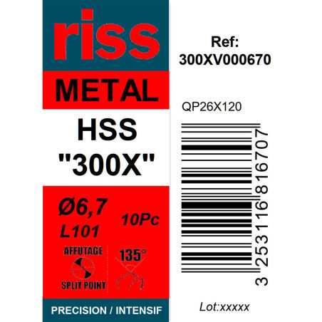 Boite 10 forets à métaux HSS taillé meulé 300X Ø6,7mm - Riss
