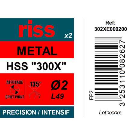 Etui 2 forets à métaux HSS taillés meulés 300X Ø2mm - Riss
