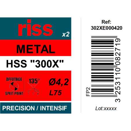 Etui 2 forets à métaux HSS taillés meulés 300X Ø4,2mm - Riss