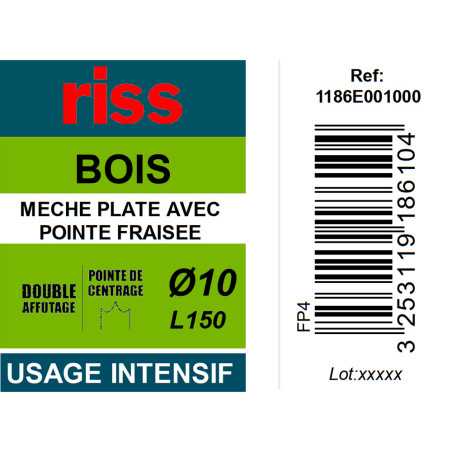 Mèche plate double brise copeaux Ø10mm - Riss