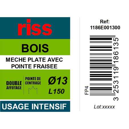 Mèche plate double brise copeaux Ø13mm - Riss