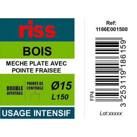 Mèche plate double brise copeaux Ø15mm - Riss