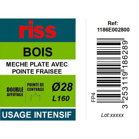 Mèche plate double brise copeaux Ø28mm - Riss