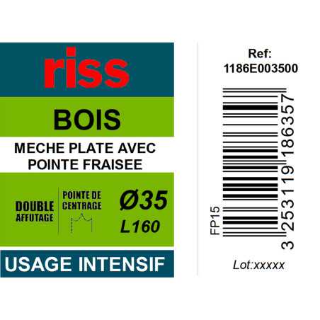 Mèche plate double brise copeaux Ø35mm - Riss