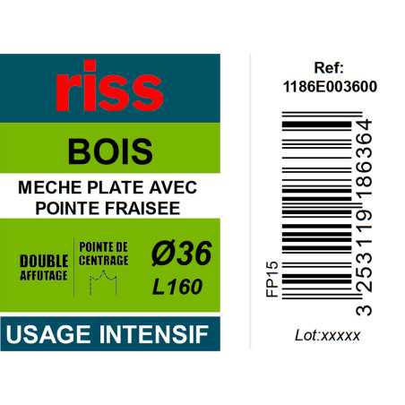 Mèche plate double brise copeaux Ø36mm - Riss