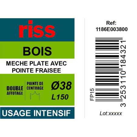 Mèche plate double brise copeaux Ø38mm - Riss