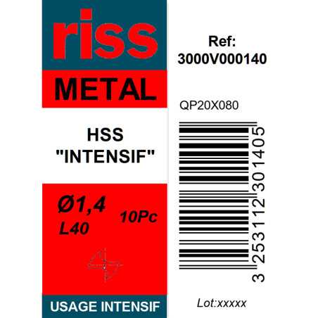 Boite 10 forets à métaux HSS taillé meulé Ø1,4mm - Riss