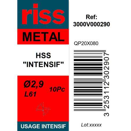 Boite 10 forets à métaux HSS taillé meulé Ø2,9mm - Riss