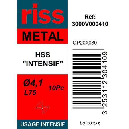 Boite 10 forets à métaux HSS taillé meulé Ø4,1mm - Riss