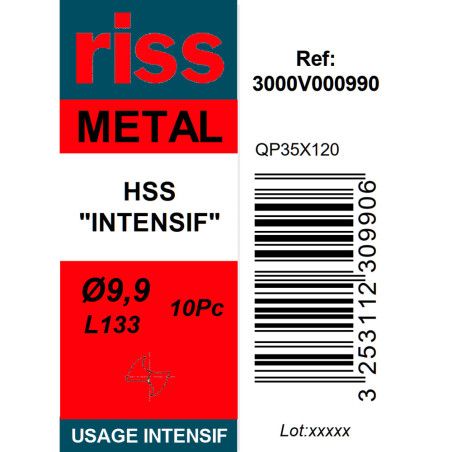 Boite 10 forets à métaux HSS taillé meulé Ø9,9mm - Riss