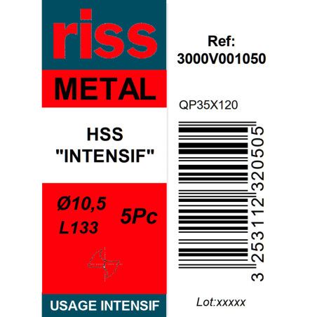 Boite 5 forets à métaux HSS taillé meulé Ø10,5mm - Riss