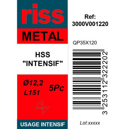 Boite 5 forets à métaux HSS taillé meulé Ø12,2mm - Riss