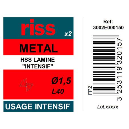 Etui 2 forets à métaux HSS taillés meulés Ø1,5mm - Riss