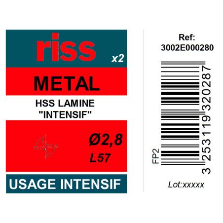 Etui 2 forets à métaux HSS taillés meulés Ø2,8mm - Riss