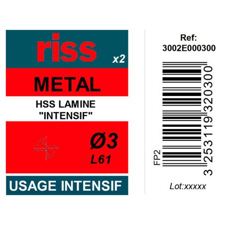Etui 2 forets à métaux HSS taillés meulés Ø3mm - Riss