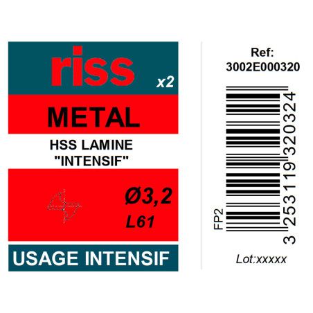 Etui 2 forets à métaux HSS taillés meulés Ø3,2mm - Riss