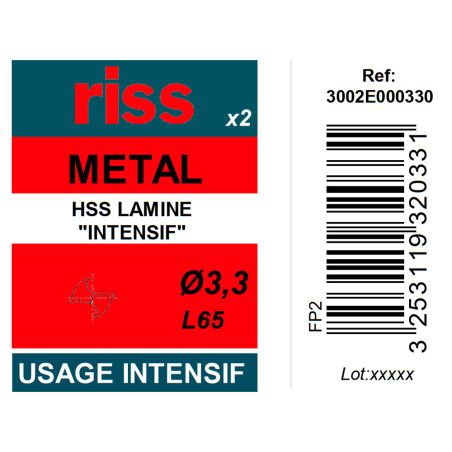 Etui 2 forets à métaux HSS taillés meulés Ø3,3mm - Riss