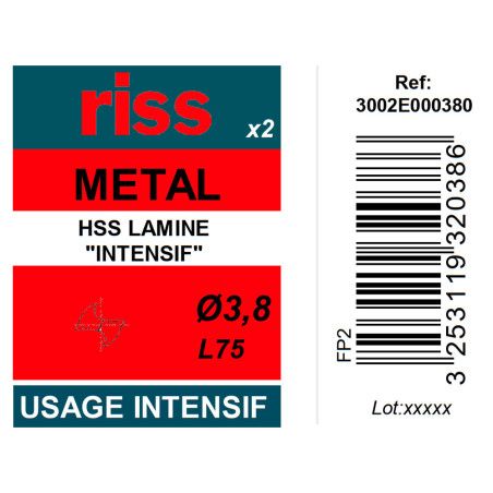 Etui 2 forets à métaux HSS taillés meulés Ø3,8mm - Riss