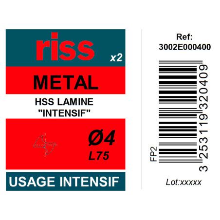 Etui 2 forets à métaux HSS taillés meulés Ø4mm - Riss
