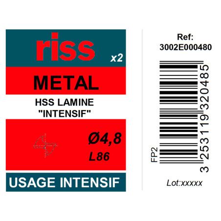 Etui 2 forets à métaux HSS taillés meulés Ø4,8mm - Riss