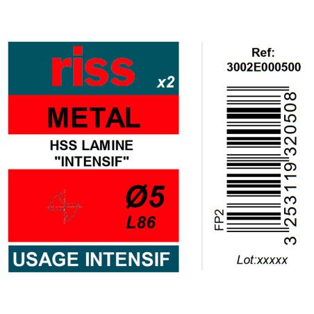 Etui 2 forets à métaux HSS taillés meulés Ø5mm - Riss