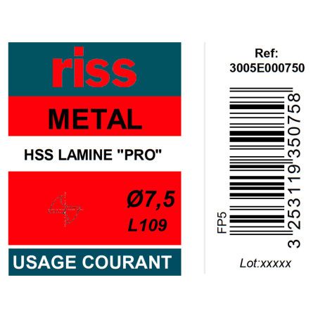 Foret à métaux HSS laminé Pro Ø7,5mm - Riss