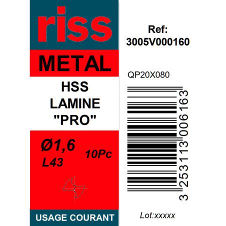 Boite 10 forets à métaux HSS laminé Pro Ø1,6mm - Riss