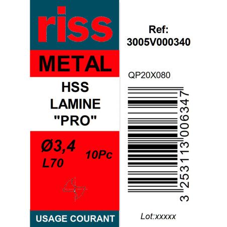 Boite 10 forets à métaux HSS laminé Pro Ø3,4mm - Riss