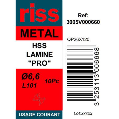 Boite 10 forets à métaux HSS laminé Pro Ø6,6mm - Riss